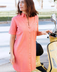 Zoe Mini Shirt Dress in Coral