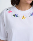 Celia Heavy-Weight T-Shirt in White with Flower Chain