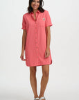 Zoe Mini Shirt Dress in Coral
