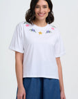 Celia Heavy-Weight T-Shirt in White with Flower Chain