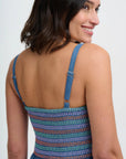 Murren Shirred Midi Dress in Washed Blue Denim