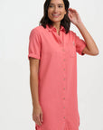 Zoe Mini Shirt Dress in Coral