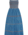 Murren Shirred Midi Dress in Washed Blue Denim