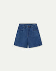 Blue Denim Shorts with Wavy Detail