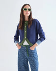 Two Tone Knit Carigan in Blue and Green