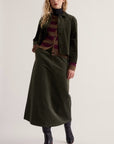 Window Wren Cord Midi Skirt in Nori