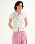 White Shirt with Fruit and Salad Embroidery