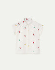 White Shirt with Fruit and Salad Embroidery