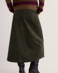 Window Wren Cord Midi Skirt in Nori