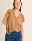 V Neck T Shirt in Camel