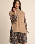 Knitted Turtleneck Sleeveless Sweater in Beige
