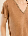 V Neck T Shirt in Camel