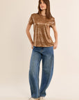 Metallic T Shirt in Camel