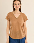 V Neck T Shirt in Camel