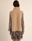 Knitted Turtleneck Sleeveless Sweater in Beige
