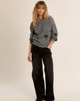 Balloon Sleeve Sweater with Heart Pattern