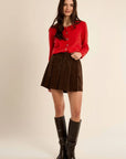 Round Neck Knit Cardigan in Red