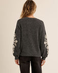 Knit Sweater with Floral Embroidery