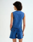 Blue Denim Waistcoat with Wavy Detail