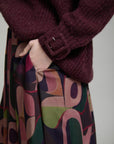 V Neck Sweater with Buckle Cuff in Burgundy