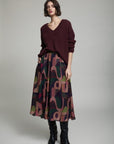 V Neck Sweater with Buckle Cuff in Burgundy