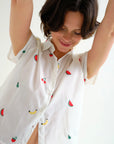White Shirt with Fruit and Salad Embroidery