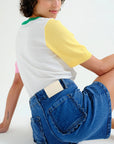 Blue Denim Shorts with Wavy Detail