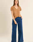 V Neck T Shirt in Camel