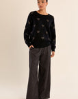 Knit Sweater with Glittery Hearts