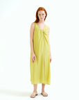 Long Green Dress with Knotted Detail