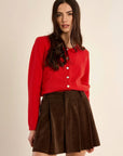 Round Neck Knit Cardigan in Red