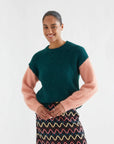 Dark Green and Coral Two Tone Knit Sweater
