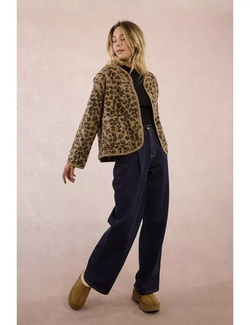 Textured Fur Effect Leopard Jacket