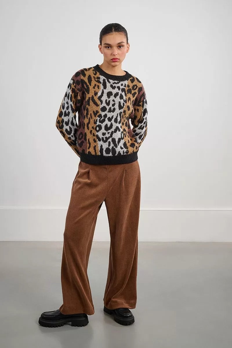 Striped and Leopard Knit Sweater