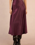 Midi Satin Skirt in Dark Purple