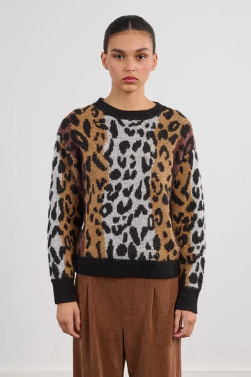 Striped and Leopard Knit Sweater