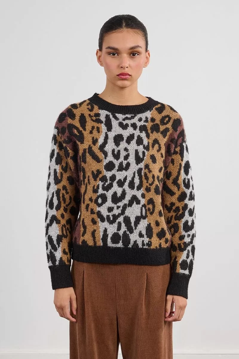 Striped and Leopard Knit Sweater