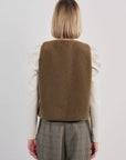 Faux Sheepskin Sleevless Jacket in Khaki