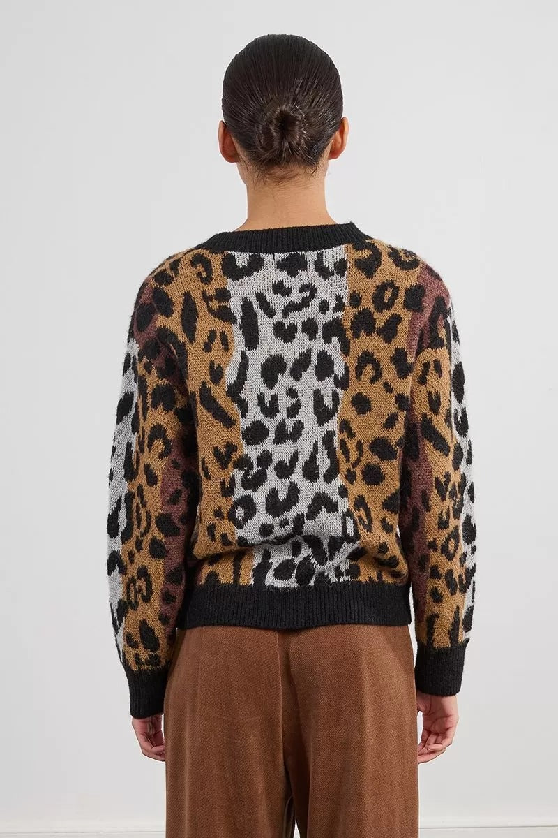 Striped and Leopard Knit Sweater