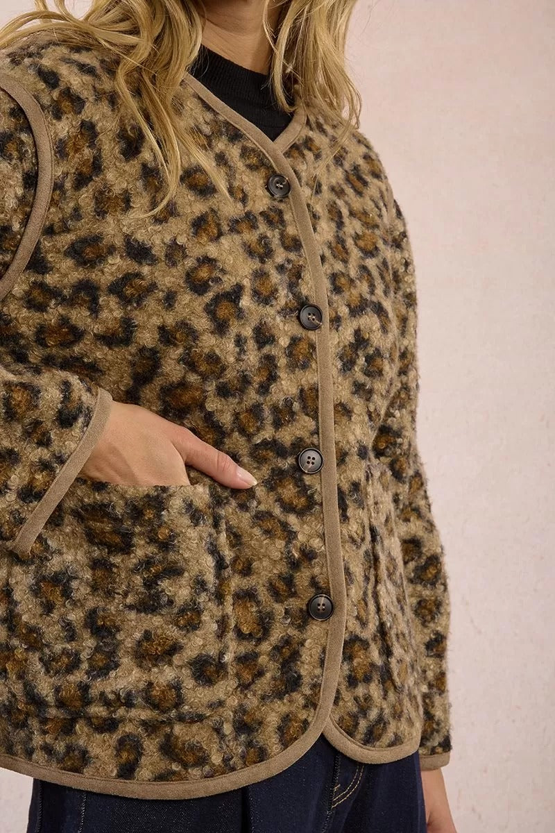 Textured Fur Effect Leopard Jacket