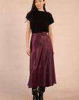Midi Satin Skirt in Dark Purple