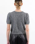 Grey Short Sleeved Sweater with Sequin Bow