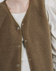 Faux Sheepskin Sleevless Jacket in Khaki