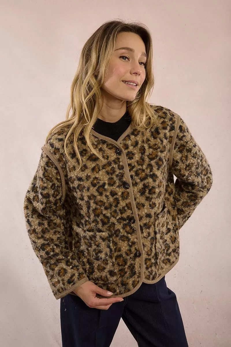 Textured Fur Effect Leopard Jacket