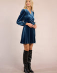 Velvet Wrap Dress in Denim Blue
