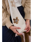 Off White Flower Scarf with Sequin Finish