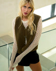 Faux Sheepskin Sleevless Jacket in Khaki