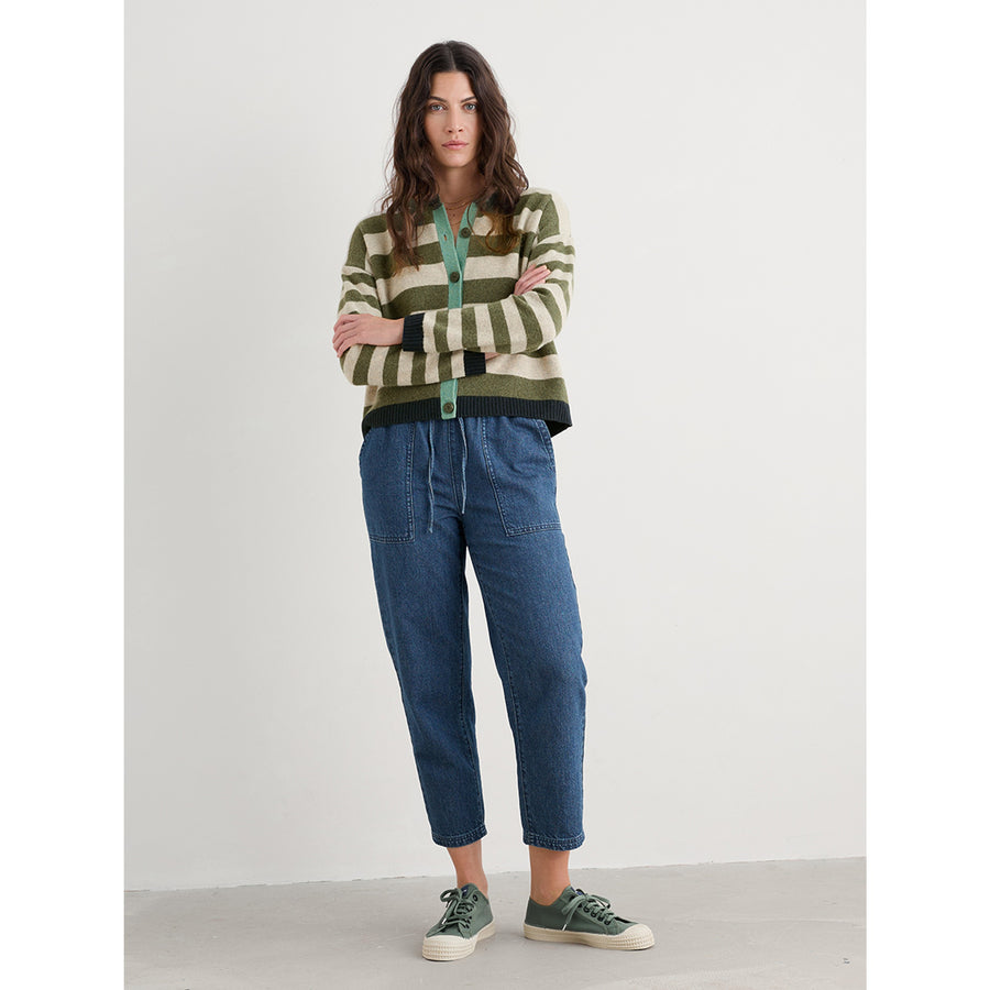 Pinwell Striped Cardigan in Bright Shape Light Olive Mix