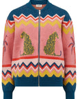 Solana Knitted Bomber in Multi, Leopard and Palms