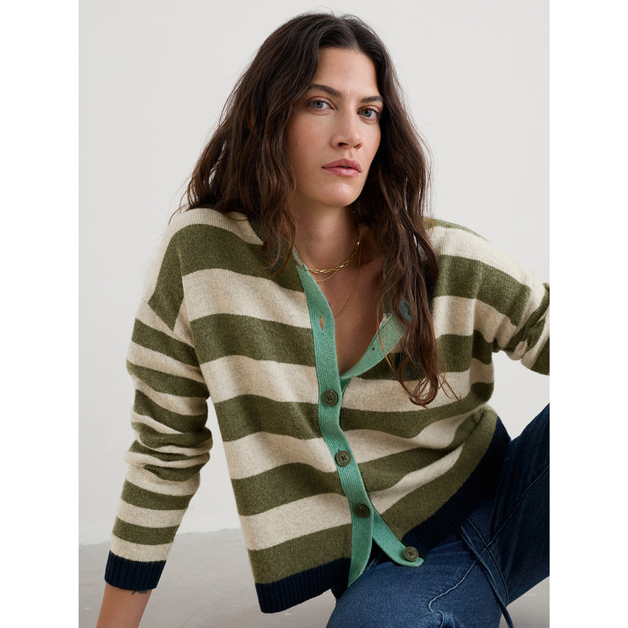 Pinwell Striped Cardigan in Bright Shape Light Olive Mix